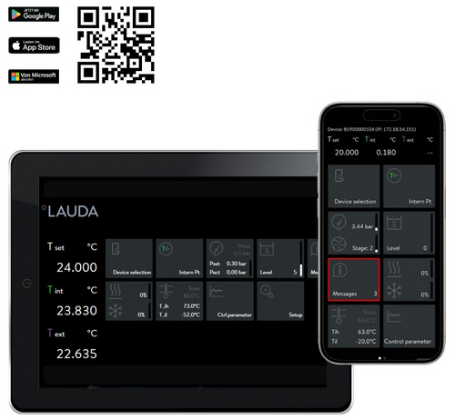 平板电脑和智能手机上的 LAUDA Command Professional 屏幕示意图